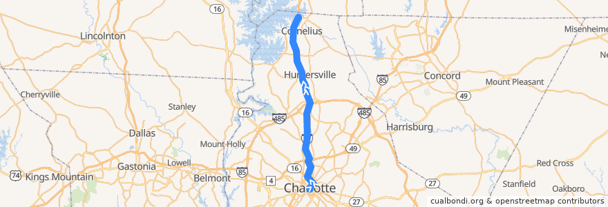 Mapa del recorrido CATS MetroRAPID 77X North Mecklenburg Express (outbound, weekday morning) de la línea  en Mecklenburg County.