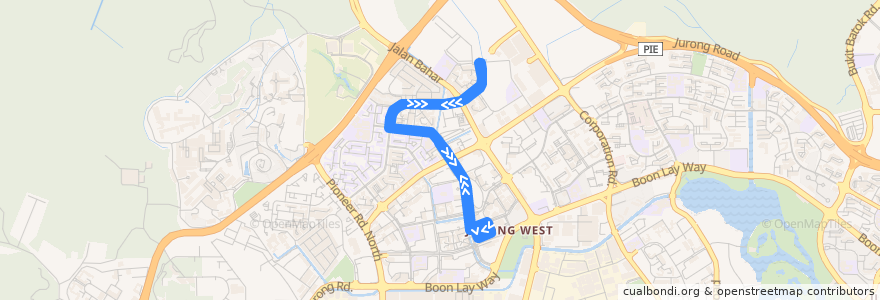 Mapa del recorrido Svc 181 (Boon Lay Interchange => Boon Lay Interchange) de la línea  en 西南区.