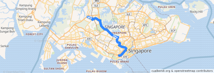 Mapa del recorrido Svc 190 (Choa Chu Kang Interchange => Kampong Bahru Bus Terminal) de la línea  en Singapore.