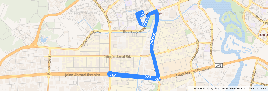 Mapa del recorrido Svc 194 (Boon Lay Interchange => Boon Lay Interchange) de la línea  en Southwest.