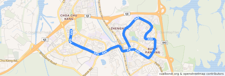 Mapa del recorrido LRT Bukit Panjang Line A de la línea  en Singapour.