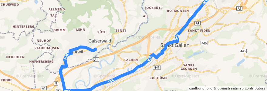 Mapa del recorrido Bus 3: Heiligkreuz => Abtwil SG, St. Josefen de la línea  en San Galo.