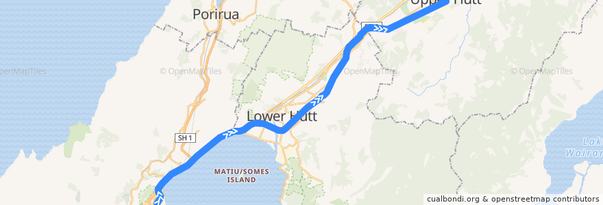 Mapa del recorrido Hutt Valley Line: Wellington => Upper Hutt de la línea  en ウェリントン.