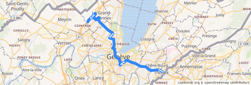 Mapa del recorrido Bus 5: Thônex-Vallard → Aéroport de la línea  en 日內瓦.