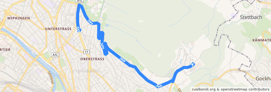 Mapa del recorrido Bus 39: Zürich, Letzistrasse → Im Klösterli de la línea  en Zürich.