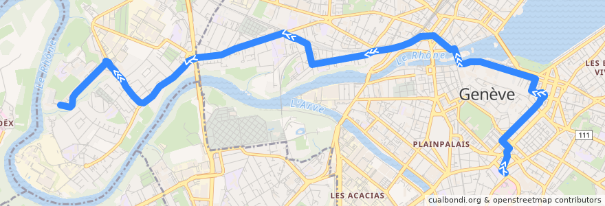 Mapa del recorrido Trolleybus 7: Hôpital → Lignon-Tours de la línea  en جنيف.