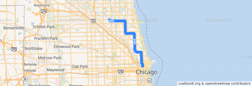 Mapa del recorrido Brown Line to Loop de la línea  en 시카고.