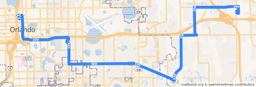 Mapa del recorrido 15 Curry Ford Road/Valencia College East (outbound) de la línea  en Orange County.