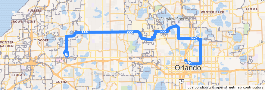 Mapa del recorrido 125 Silver Star Road Crosstown (inbound) de la línea  en Condado de Orange.