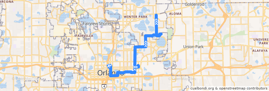 Mapa del recorrido 313 Winter Park (outbound) de la línea  en Orange County.