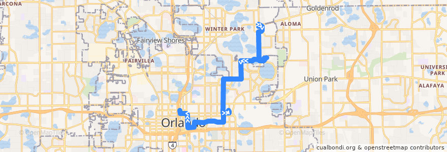 Mapa del recorrido 313 Winter Park (inbound) de la línea  en شهرستان اورنج، فلوریدا.