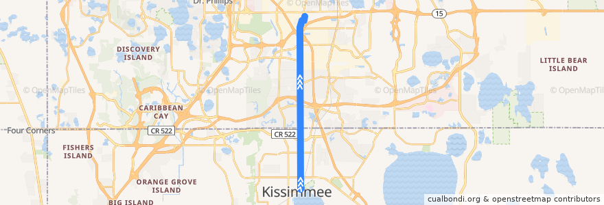 Mapa del recorrido 108 South US 441/Kissimmee (inbound) de la línea  en 플로리다주.