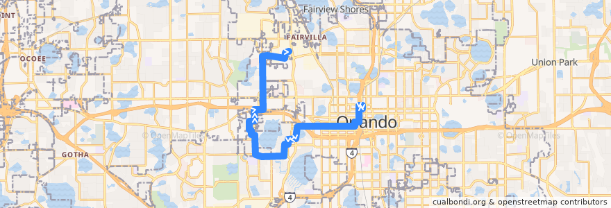 Mapa del recorrido 20 Malibu Street/Mercy Drive (outbound) de la línea  en Orlando.