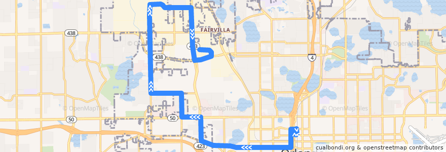 Mapa del recorrido 25 Mercy Drive/Shader Road (outbound) de la línea  en اورلندو، فلوریدا.