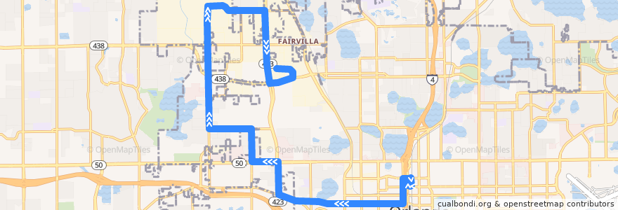 Mapa del recorrido 25 Mercy Drive/Shader Road (outbound) de la línea  en 올랜도.