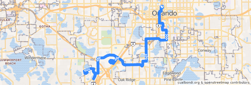 Mapa del recorrido 40 Americana Boulevard/Universal Orlando (outbound) de la línea  en Орландо.