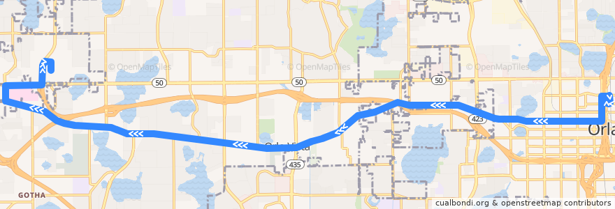 Mapa del recorrido 54 Old Winter Garden Road (outbound) de la línea  en Orange County.