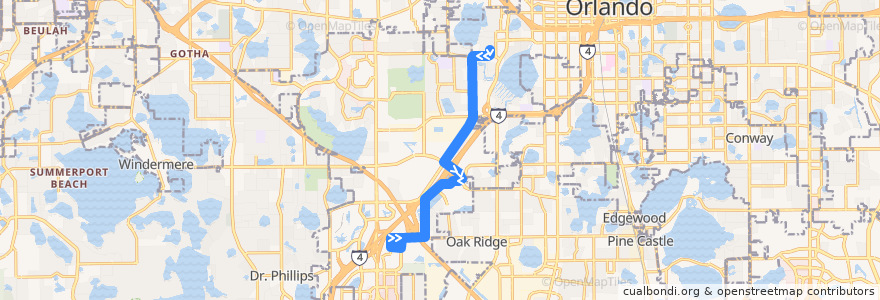 Mapa del recorrido 24 Millenia/Vineland (southbound) de la línea  en Orlando.