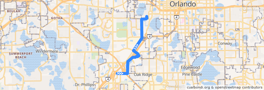 Mapa del recorrido 24 Millenia/Vineland (northbound) de la línea  en Orlando.
