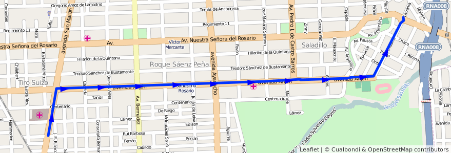 Mapa del recorrido  122 de la línea Enlace en 로사리오.