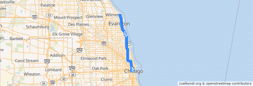 Mapa del recorrido Purple Line to Linden de la línea  en Illinois.