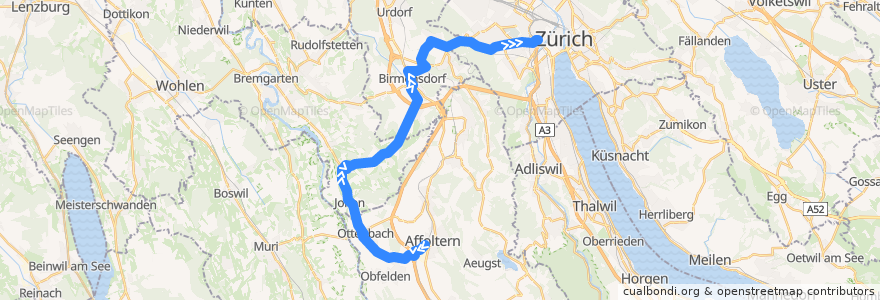 Mapa del recorrido Bus 215: Affoltern a. A., Bahnhof => Zürich, Bahnhof Wiedikon de la línea  en 瑞士.