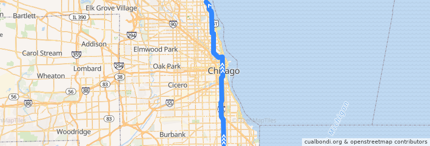 Mapa del recorrido Red Line to Howard de la línea  en شيكاغو.