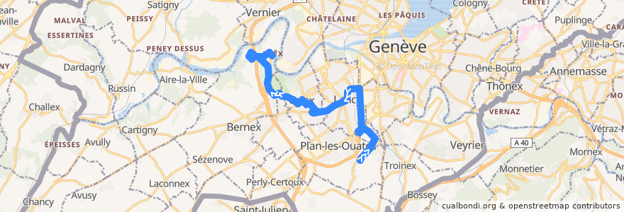 Mapa del recorrido Bus 43: Bellins → Loëx-Hôpital de la línea  en Genève.