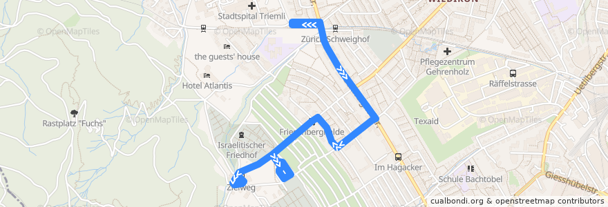 Mapa del recorrido Bus 73: Zürich, Schweighof → Zielweg de la línea  en Zürich.