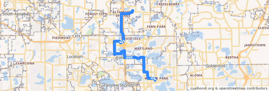 Mapa del recorrido 1 Winter Park/Altamonte Springs (northbound) de la línea  en Florida.