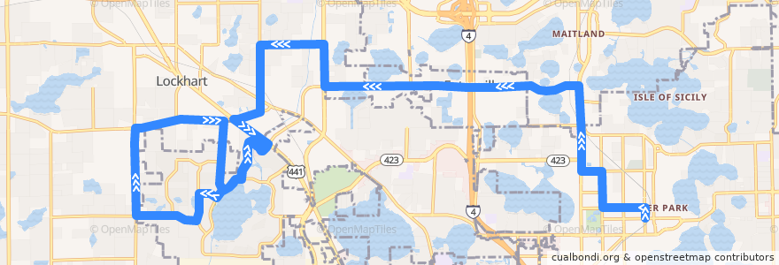 Mapa del recorrido 9 Winter Park/Rosemont (northbound) de la línea  en 橙县/橙縣/橘郡.