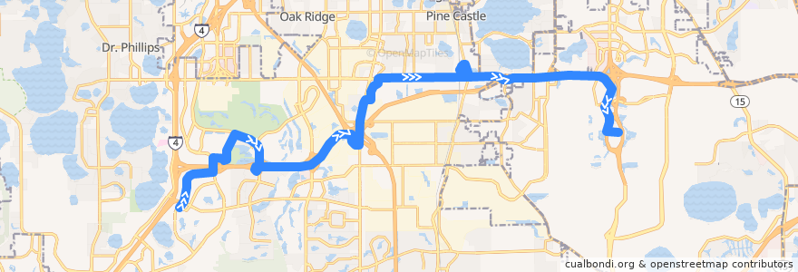 Mapa del recorrido 111 OIA/SeaWorld (eastbound) de la línea  en Orange County.