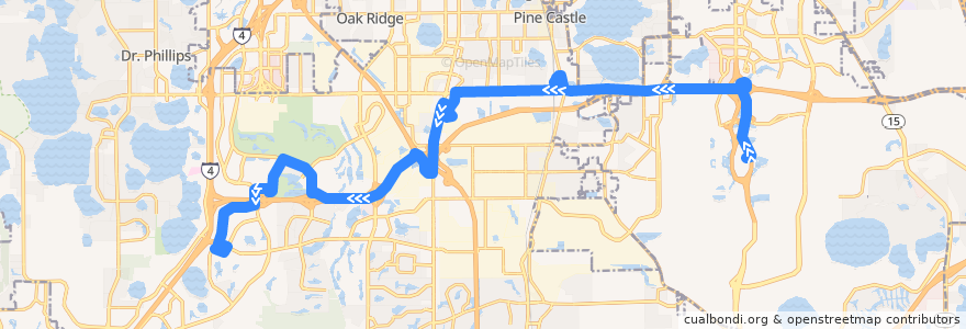 Mapa del recorrido 111 OIA/SeaWorld (westbound) de la línea  en Orange County.