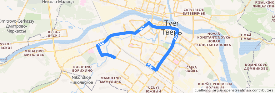 Mapa del recorrido Троллейбус 2 «Вокзал — Бульвар профсоюзов» de la línea  en городской округ Тверь.