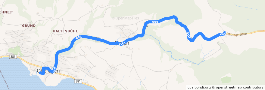 Mapa del recorrido Bus 10: Alosen, Raten => Oberägeri, Station de la línea  en Oberägeri.