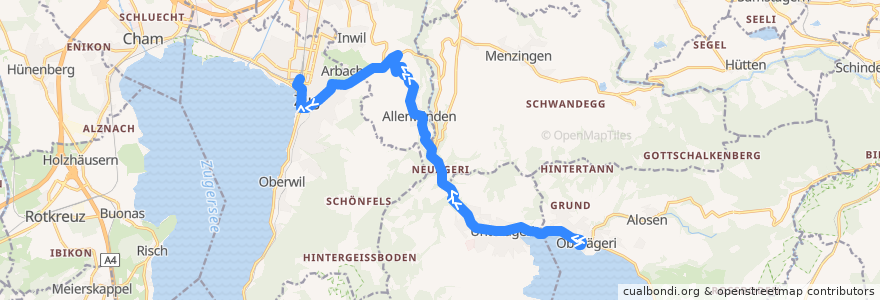 Mapa del recorrido Bus 1: Oberägeri, Station => Zug, Bahnhofplatz (Hauptweg) de la línea  en Zug.