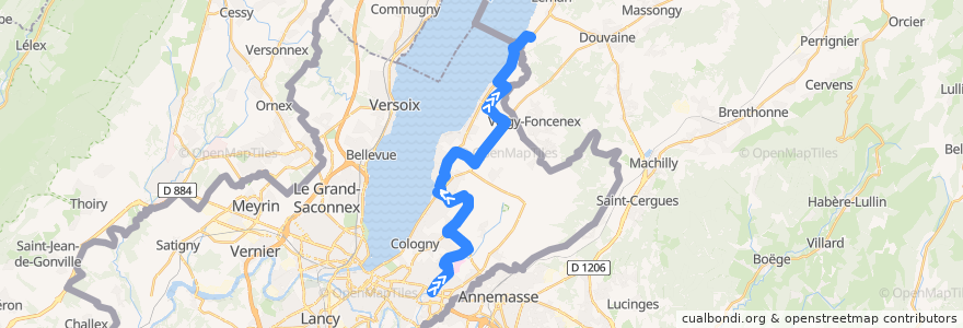 Mapa del recorrido Bus 38: Place Favre → Chens-sur-Léman de la línea  en Genebra.