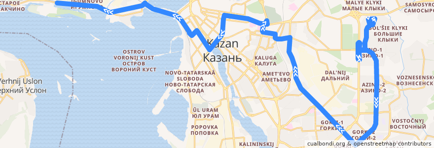 Mapa del recorrido А30 пер. Дуслык – ст. Лагерная de la línea  en городской округ Казань.