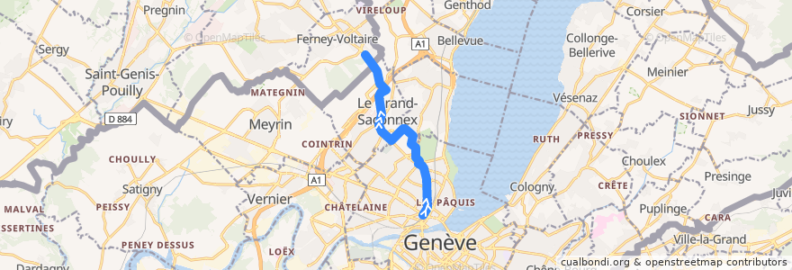 Mapa del recorrido Bus F: Gare Cornavin -> Gex-Aiglette de la línea  en Genève.