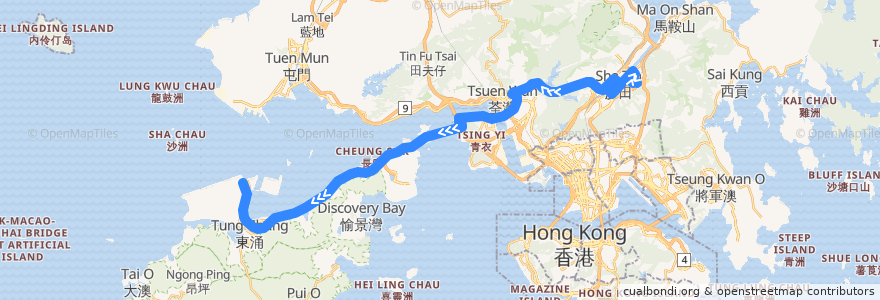 Mapa del recorrido A41 (Sha Tin (Yu Chui Court) - Airport) de la línea  en 香港 Hong Kong.