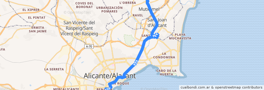 Mapa del recorrido 23: Alicante, Oscar Esplá ⇒ Mutxamel de la línea  en l'Alacantí.