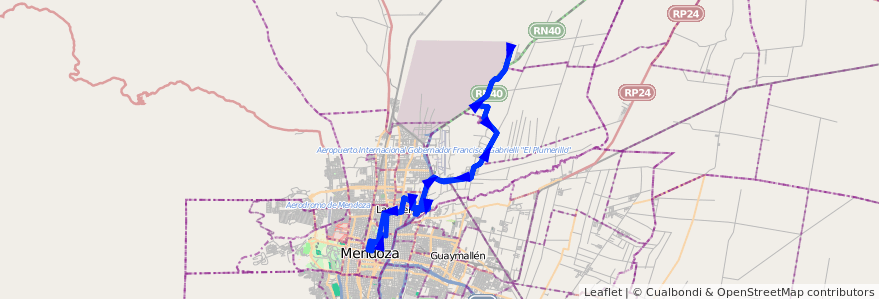 Mapa del recorrido 131 - Borbollon por Acceso Norte - Cuyanita de la línea G06 en 门多萨省.