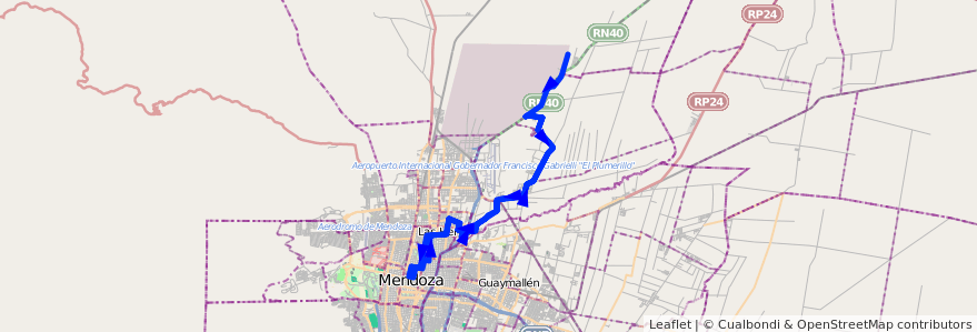 Mapa del recorrido 131 - Cuyanita por Calle Maipú - Borbollon de la línea G06 en Mendoza.