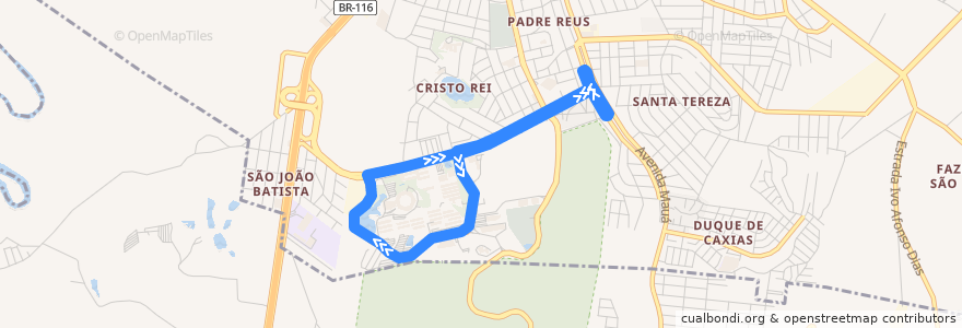 Mapa del recorrido Circular Unisinos de la línea  en São Leopoldo.