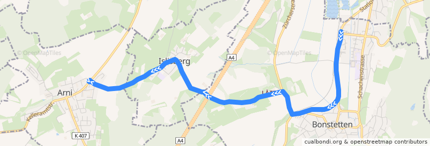 Mapa del recorrido Bus 205: Bonstetten-Wettswil, Bahnhof => Arni AG, Stockacker de la línea  en Svizzera.