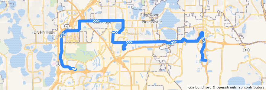 Mapa del recorrido 42 International Drive/Orlando International Airport (eastbound) de la línea  en Condado de Orange.