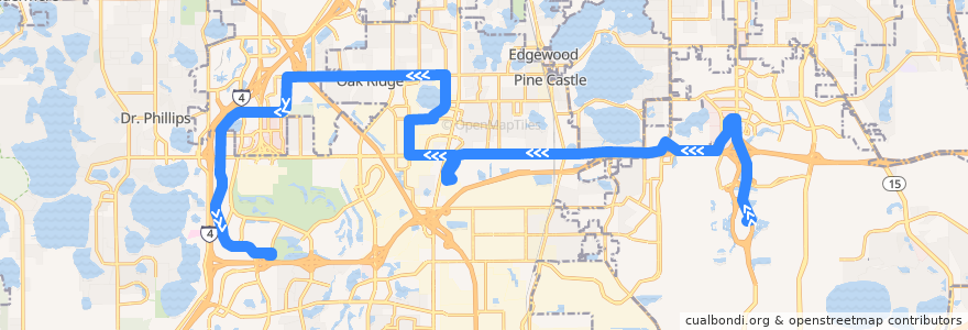 Mapa del recorrido 42 International Drive/Orlando International Airport (westbound) de la línea  en Comté d'Orange.