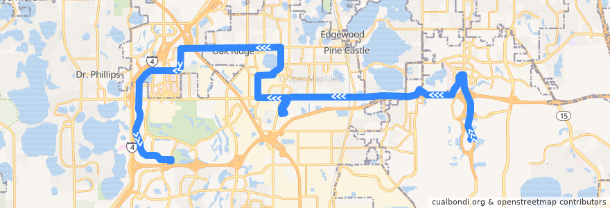 Mapa del recorrido 42 International Drive/Orlando International Airport (westbound) de la línea  en オレンジ郡 (フロリダ州).