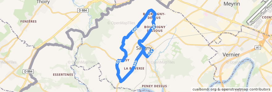 Mapa del recorrido Bus 72: Satigny-Gare → Satigny-Gare de la línea  en Genève.