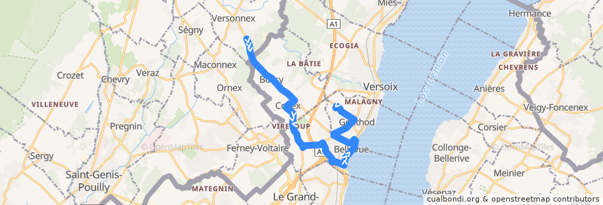 Mapa del recorrido Bus 52: Bois-Chatton → Genthod-Le-Haut de la línea  en Cenevre.